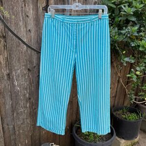 Lauren Ralph Lauren Striped Cuffed Capri Pants Turquoise Cotton Preppy Size 8